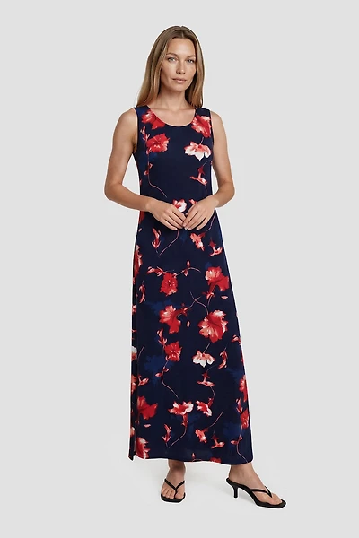 Sleeveless Flower Print Maxi Dress - Multi