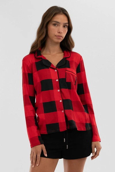 Canada Weather Gear Plaid Button Down Pajama Top