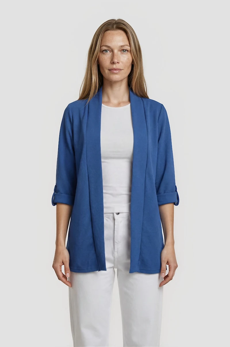 Roll Up Open Blazer - Blue