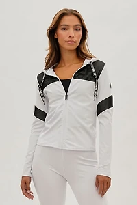 Zip Up Mesh Detail Hoodie - White