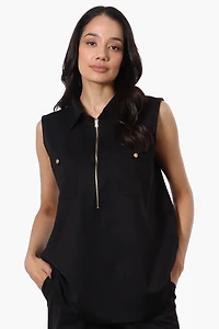 Costa Blanca Half Zip Sleeveless Blouse - Black