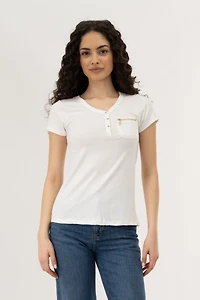 Henley With Zipper Tee - White