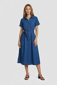 Short Sleeve Button Up Wrap Dress - Blue