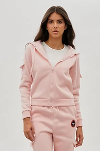 Fahrenheit Utility Pocket Zip Up Hoodie - Blush