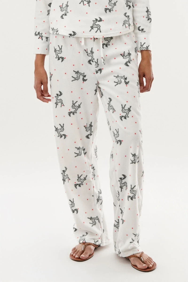 Canada Weather Gear Reindeer Print Wide Leg Pajama Pants - White