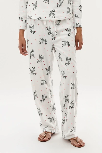 Canada Weather Gear Reindeer Print Wide Leg Pajama Pants - White