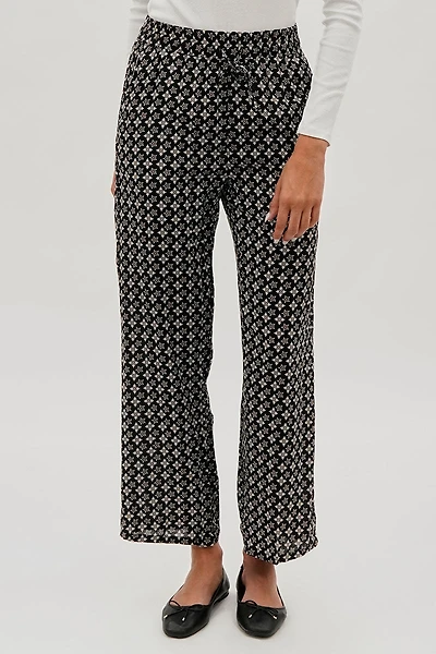 International INC Company Lattice Print Wide Leg Pants - Black