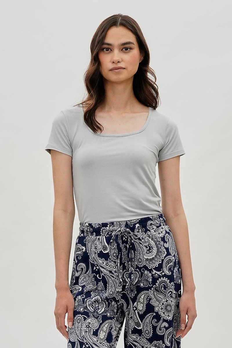 Costa Blanca Square Neck Tee - Grey
