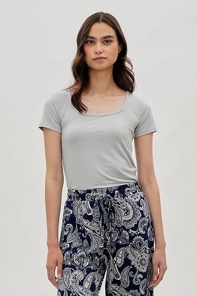 Costa Blanca Square Neck Tee - Grey