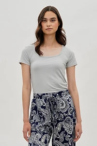 Costa Blanca Square Neck Tee - Grey
