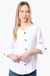 Roll Up Sleeve Button Down Shirt - White