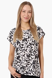 Impress Floral Cap Sleeve Circle Neck Tee - Cream