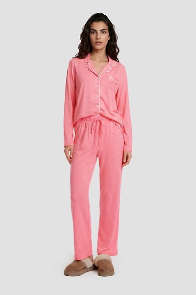Polkadot Long Pajama Pants - Pink