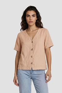 Short Sleeve Button Down V-Neck Shirt