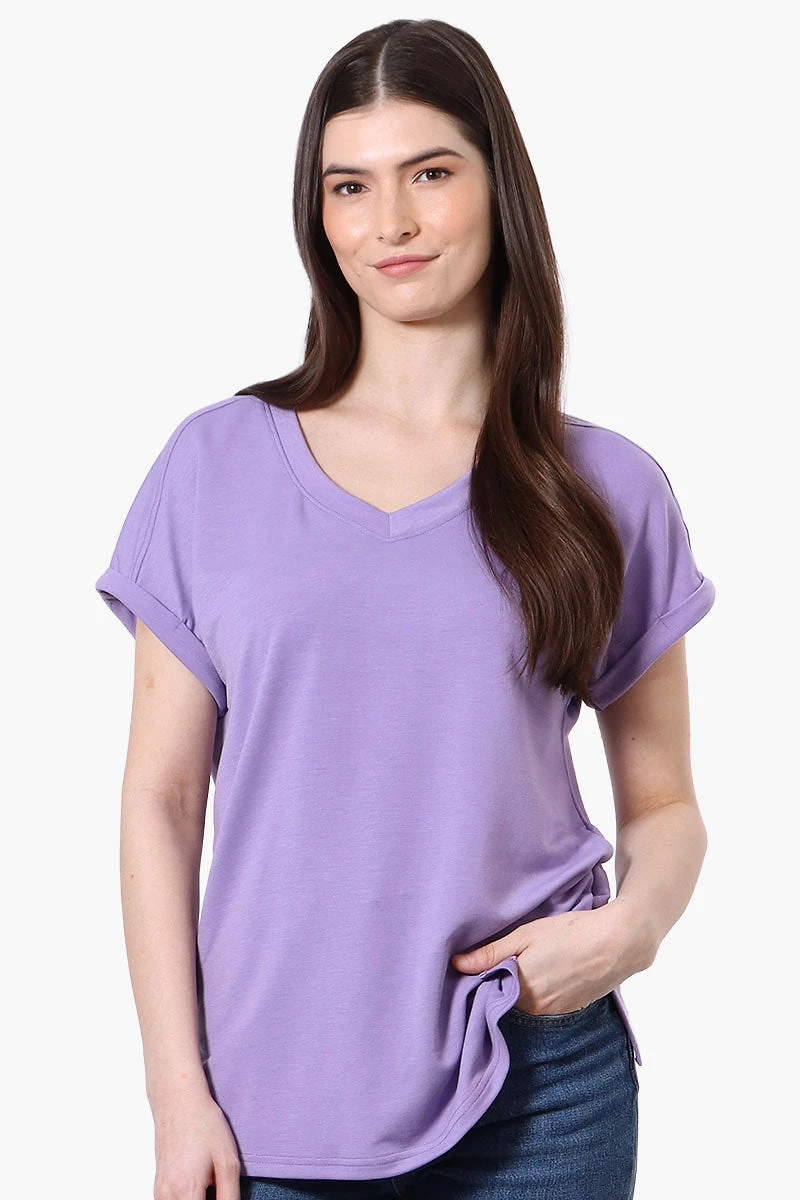 Runaway Bay Sport Cuffed Sleeve V-Neck Tee - Lavender