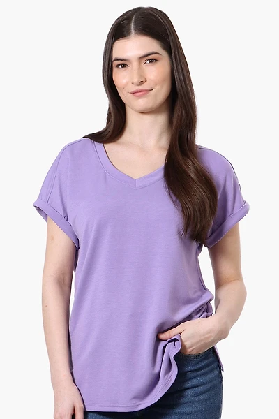 Runaway Bay Sport Cuffed Sleeve V-Neck Tee - Lavender