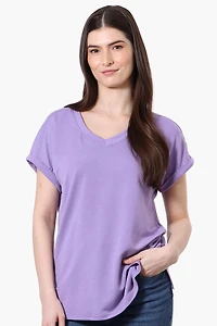Runaway Bay Sport Cuffed Sleeve V-Neck Tee - Lavender