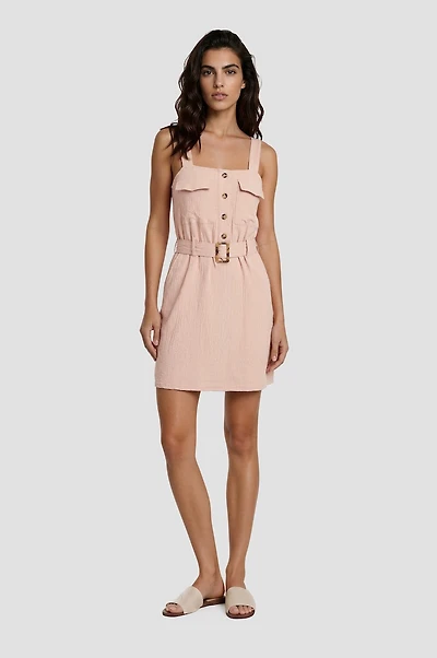 Thin Strap Belted Dress - Peach