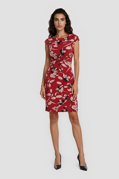 Printed Cap Sleeve Midi Dress - Red