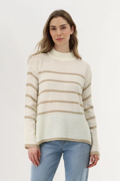 Striped Knit Pullover Sweater - Cream