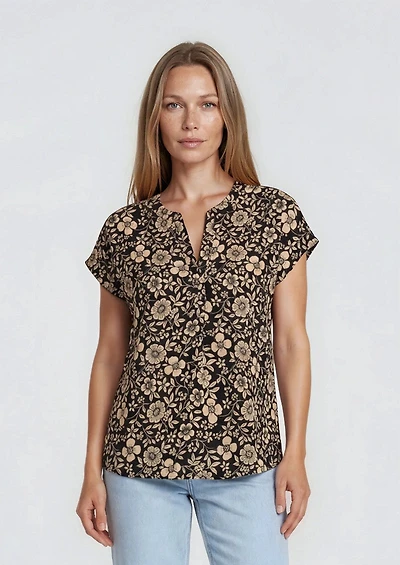 V Neck Printed Blouse - Beige