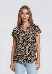 V Neck Printed Blouse - Beige