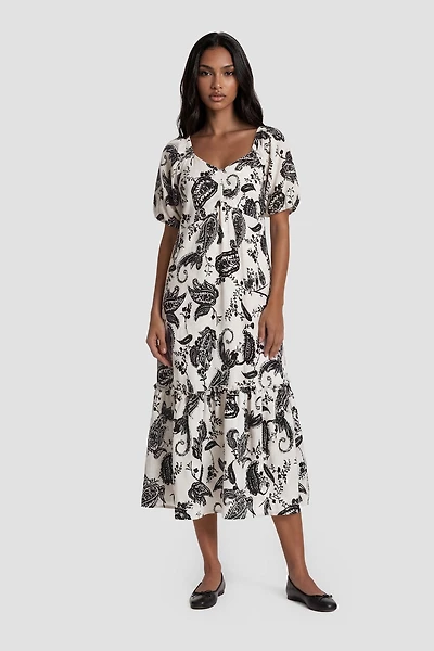 Short Sleeve Printed Midi Day Dress