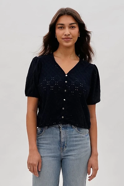 Button Down Eyelet Blouse