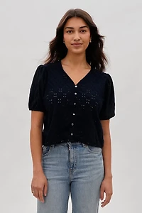 Button Down Eyelet Blouse
