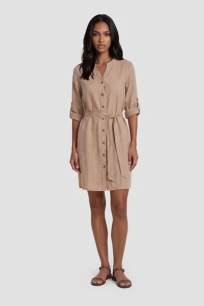 Button Down Day Dress With Cuffed Sleeves
