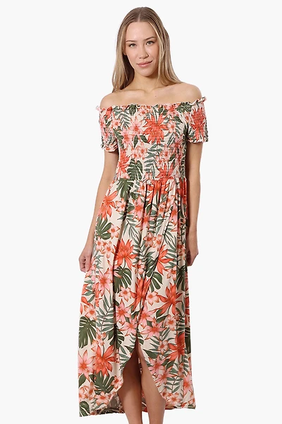 International INC Company Floral Off Shoulder Crossover Maxi Dress - Peach