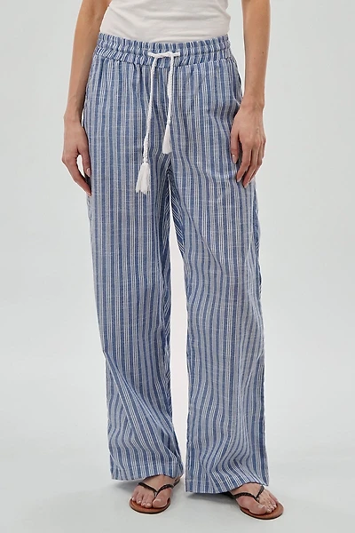 Striped Drawstring Wide Leg Pants - Blue