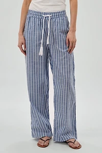 Striped Drawstring Wide Leg Pants - Blue