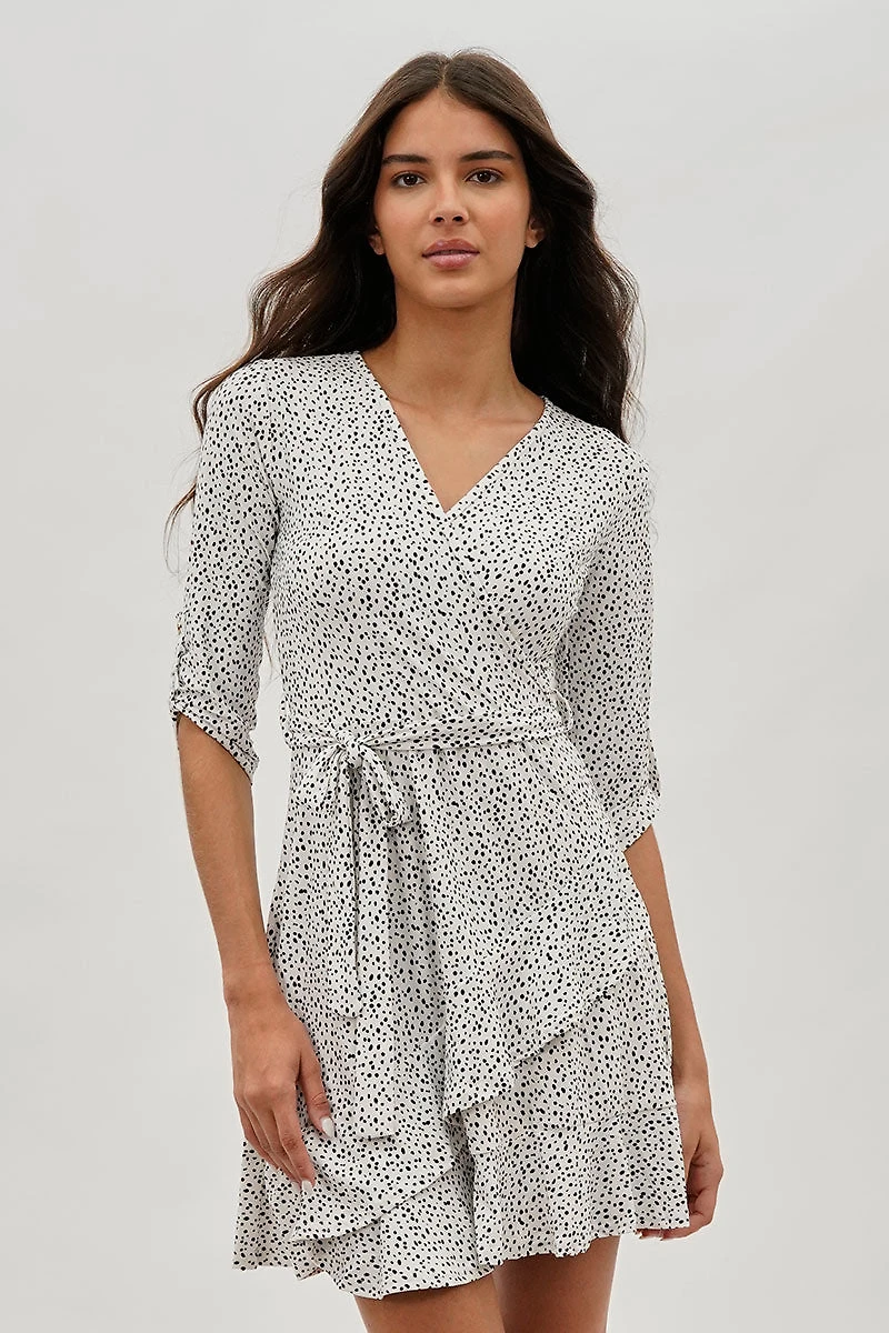 International INC Company Belted Polka Dot Print Day Dress - White