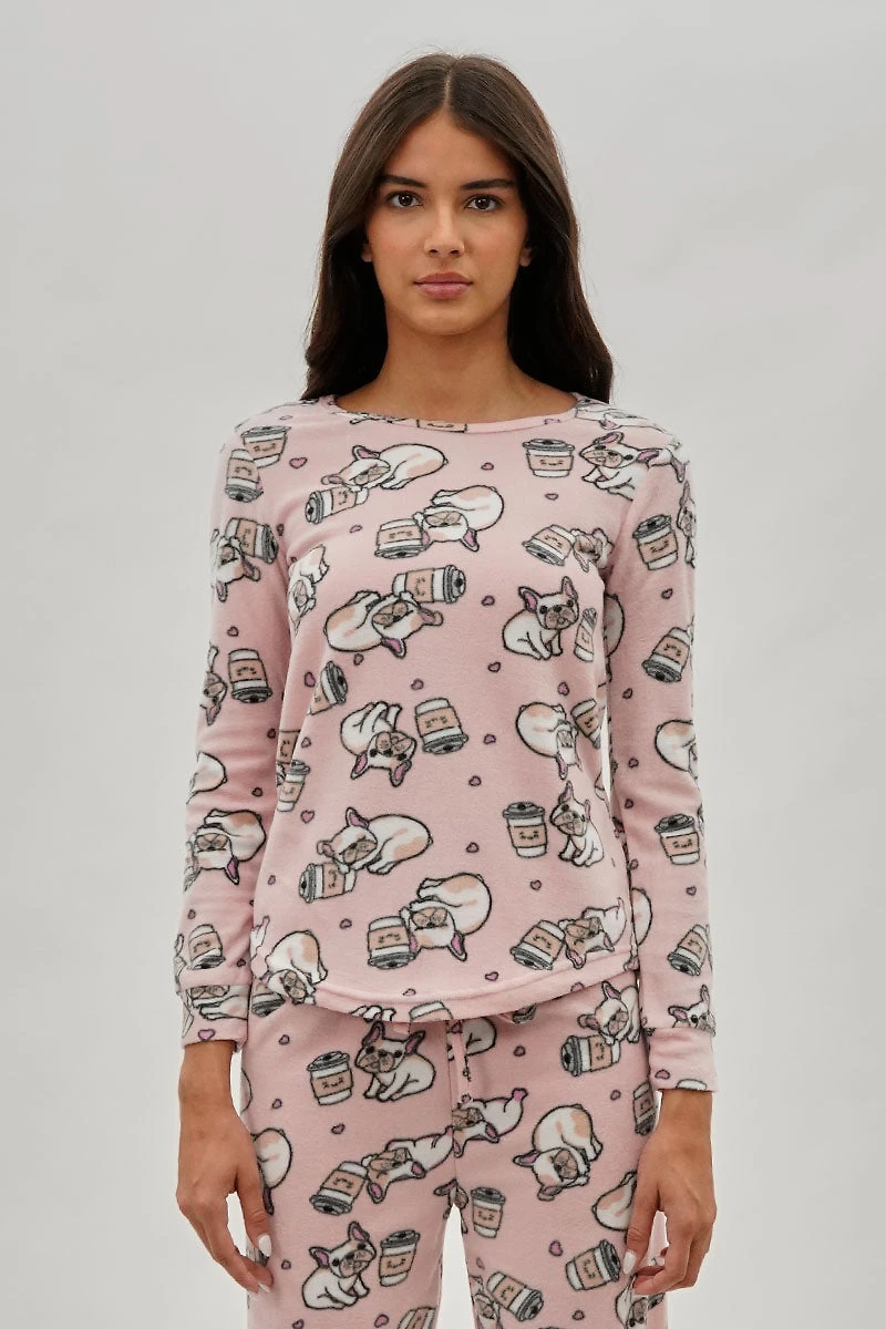 Canada Weather Gear Pug Print Crewneck Pajama Top - Pink
