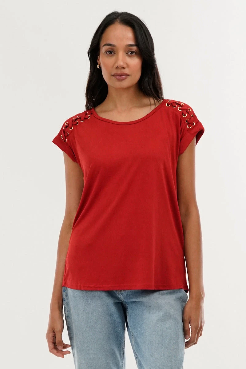 International INC Company Shoulder Lace Up Tee