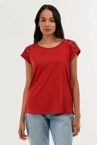 International INC Company Shoulder Lace Up Tee