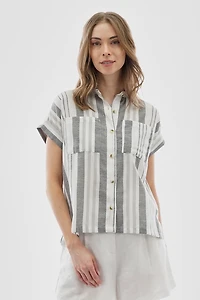 Beechers Brook Striped Button Up Short Sleeve Shirt