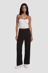 Foldover Flowy Pants - Brown
