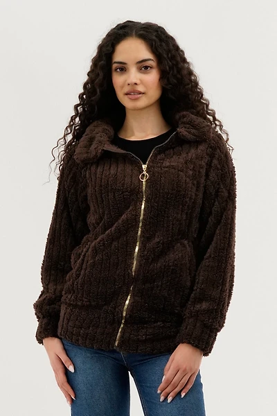 Fahrenheit Plush Zip Up Teddy Lightweight Jacket
