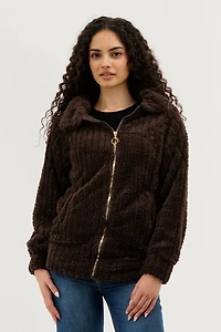 Fahrenheit Plush Zip Up Teddy Lightweight Jacket