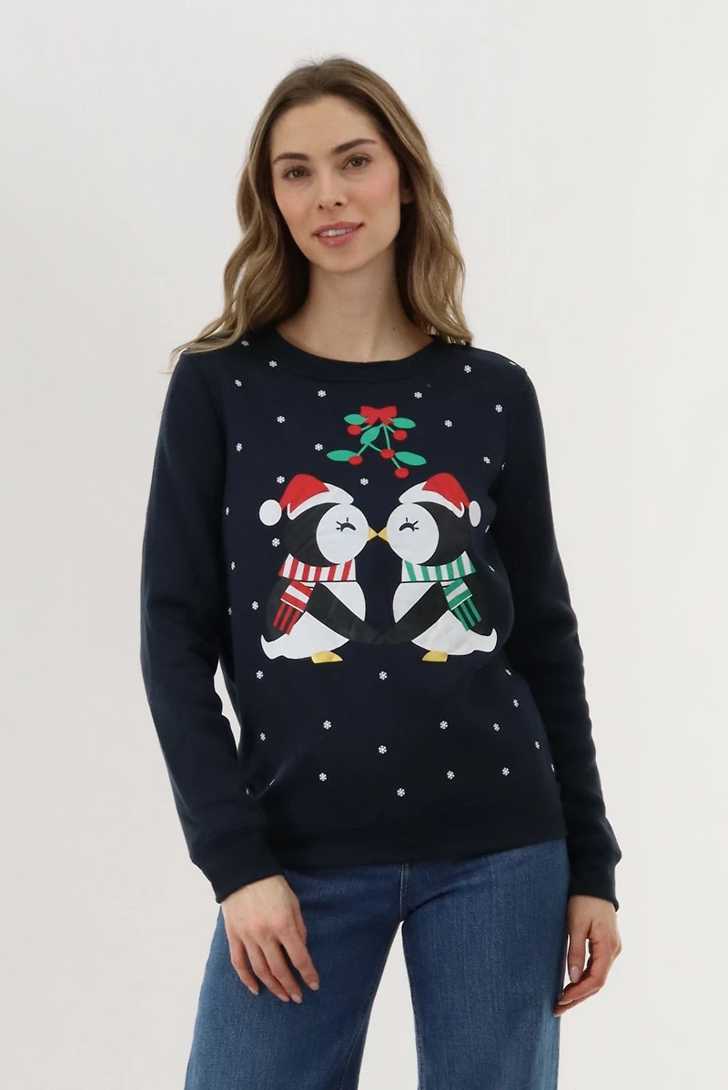 Festive Penguins Christmas Sweater - Navy