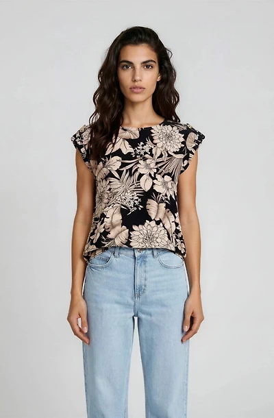 Printed Short Sleeve Top - Black
