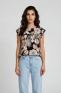 Printed Short Sleeve Top - Black