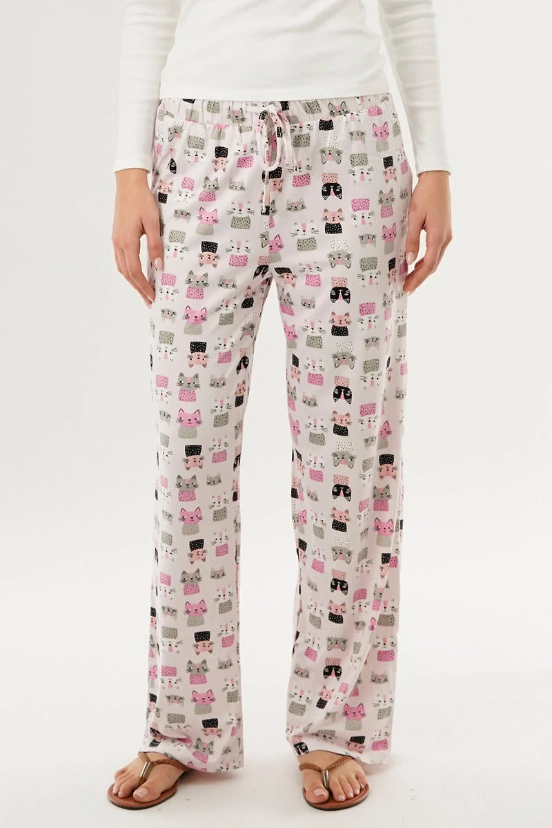 Canada Weather Gear Cat Print Wide Let Pajama Pants - Blush