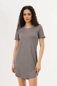 Heart Print Tunic Pajama Top - Grey