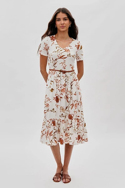 International INC Company Belted Short Sleeve Midi Dress