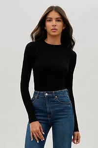 International INC Company Ribbed Crewneck Long Sleeve Top