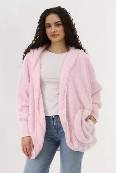 Open Front Teddy Cardigan - Pink