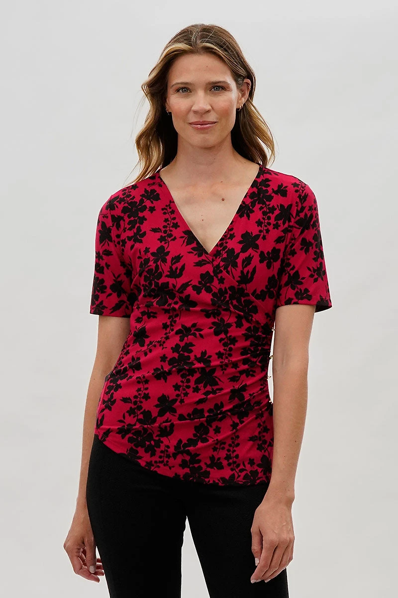 Beechers Brook Floral V-Neck Blouse - Red